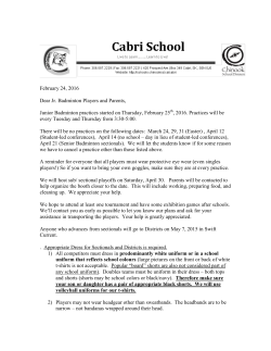 February 24, 2016 Dear Jr. Badminton Players and Parents, Junior