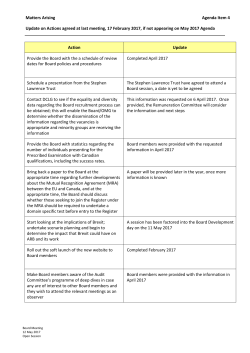 Matters Arising Agenda Item 4 Update on Actions agreed at last