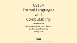 CS154 Formal Languages and Computability