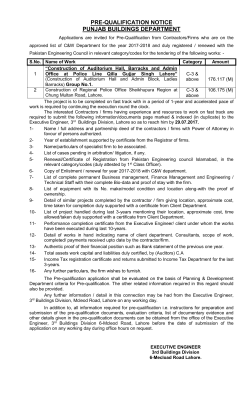 PRE-QUALIFICATION NOTICE PUNJAB BUILDINGS DEPARTMENT