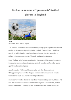 Decline in number of `grass roots` football players in England