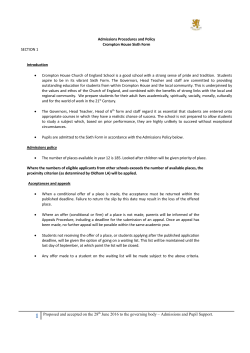 B1: Admissions Procedures and Policy