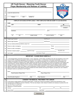 US Youth Soccer - Wyoming Youth Soccer Player Membership and