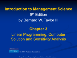 Chapter Topics Computer Solution Sensitivity Analysis