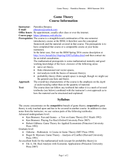 Game Theory Course Information Syllabus