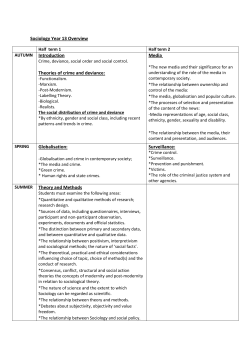 Sociology Year 13 Overview AUTUMN Introduction Theories of