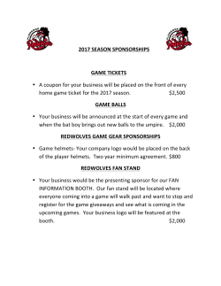 2017 SEASON SPONSORSHIPS GAME TICKETS &bull; A coupon for