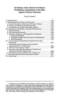 In Defense of the Character Evidence Prohibition