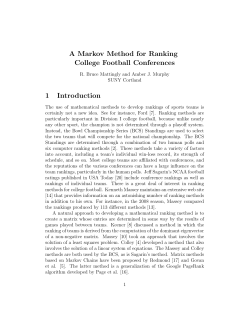 A Markov Method for Ranking College Football Conferences 1