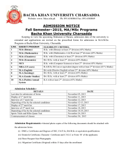 ADMISSION NOTICE Fall Semester–2015, MA/MSc Programs