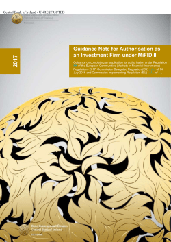 Guidance Note for Authorisation as an Investment Firm under MiFID II