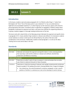 Grade 10 ELA Module 2, Unit 1, Lesson 5