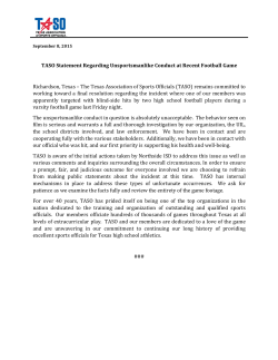 TASO Statement Regarding Unsportsmanlike Conduct at Recent