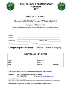 Senior / Junior Category INDIVIDUAL - PLAYER