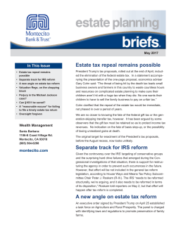 Estate tax repeal remains possible Separate track for IRS reform A