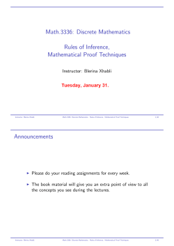 Math.3336: Discrete Mathematics Rules of Inference, Mathematical