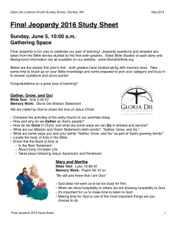 Final Jeopardy Study Guide 2016