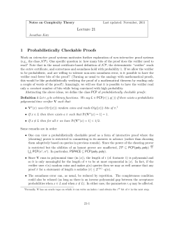 Lecture 21 1 Probabilistically Checkable Proofs