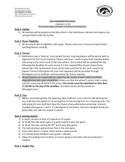 2015 BADMINTON RULES Rule 1: Facility 1) All matches will be
