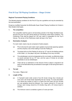 First XI Cup T20 Playing Conditions &ndash; Otago Cricket