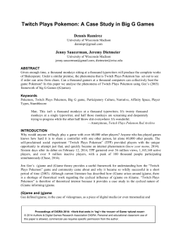 Twitch Plays Pokemon: A Case Study in Big G Games