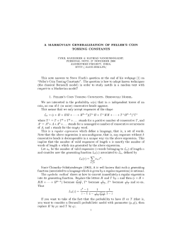 1. Feller`s Coin Tossing Constants. Bernoulli Model.