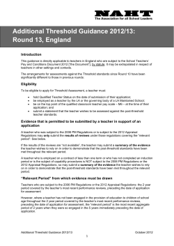 Additional Threshold Guidance 2012/13: Round 13, England