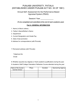 Annual Self- Assessment for the Performance Based Appraisal System