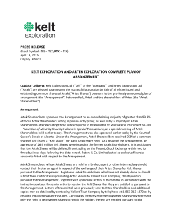 press release kelt exploration and artek exploration complete plan of