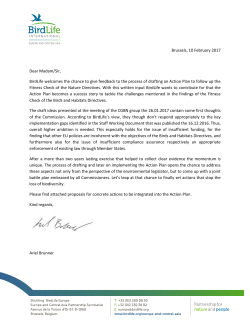 Brussels, 10 February 2017 Dear Madam/Sir, BirdLife welcomes the