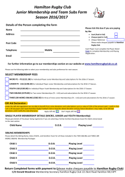 Hamilton Rugby Club Junior Membership and Team Subs Form