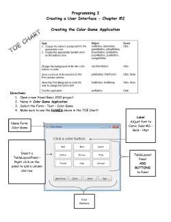 Chapter #2 TOE CHART Creating the Color Game Application