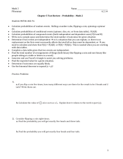 Math 2 Name Pfrommer 6.2.14 Chapter 5 Test Review &ndash; Probability