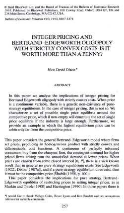 integer pricing and bertrand-edgeworth oligopoly with strictly convex