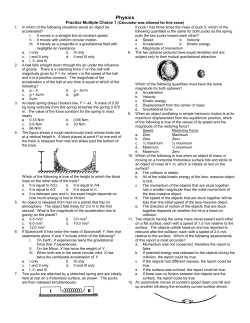 Physics Practice Multiple Choice 1 (Calculator was allowed for this