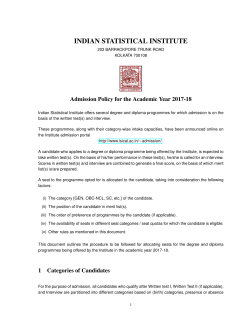 Admission Policy for the Academic Year 2017-18