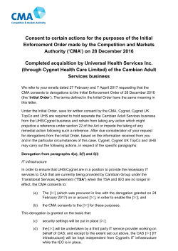 Consent to certain actions for the purposes of the Initial Enforcement