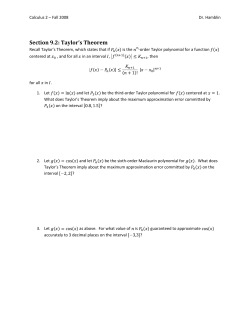 Section 9.2: Taylor`s Theorem