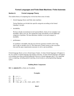 Formal Languages and Finite State Machines: Finite Automata