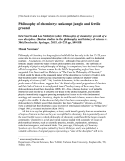 Philosophy of chemistry: unkempt jungle and fertile ground