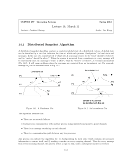 Lecture 14: March 11 14.1 Distributed Snapshot Algorithm