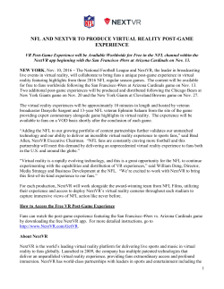 NFL AND NEXTVR TO PRODUCE VIRTUAL REALITY POST