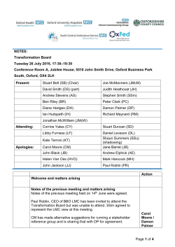 NOTES: Transformation Board Tuesday 26 July 2016, 17:30&ndash;19:30
