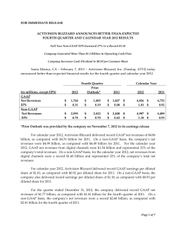 FOR IMMEDIATE RELEASE ACTIVISION BLIZZARD