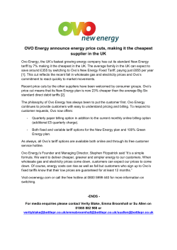 OVO Energy announce further energy price cuts and increased