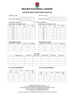 CONTROL SHEET FOR FOURTH OFFICIAL