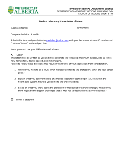 Medical Laboratory Science Letter of Intent Complete both Part A