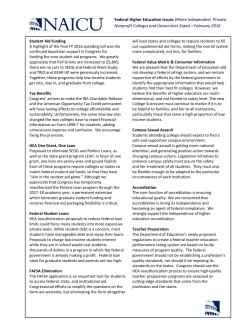 Federal Higher Education Issues Where Independent, Private