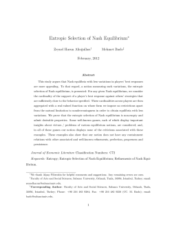 Entropic Selection of Nash Equilibrium