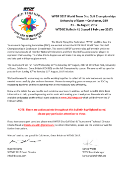 Colchester, GBR 23 &ndash; 26 August, 2017 WTDGC Bulletin #1